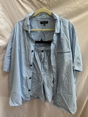 Blue Striped Short-Sleeve Shirt & Shorts Pajamas 2XB